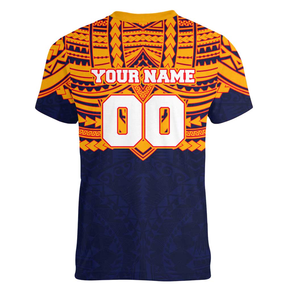 Personalized Adelaide Crows Women V-Neck T-Shirt Polynesian Tribal Pattern Heritage Football