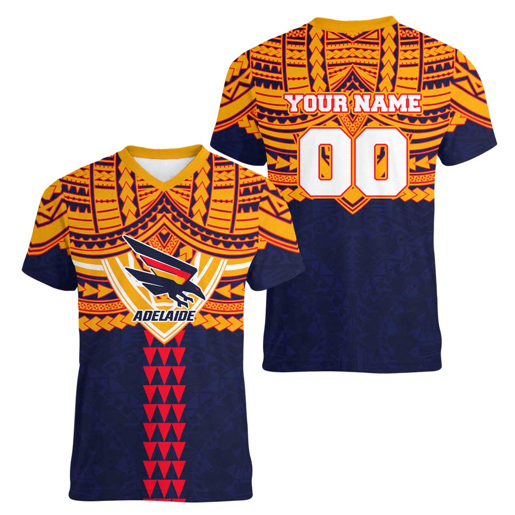 Personalized Adelaide Crows Women V-Neck T-Shirt Polynesian Tribal Pattern Heritage Football