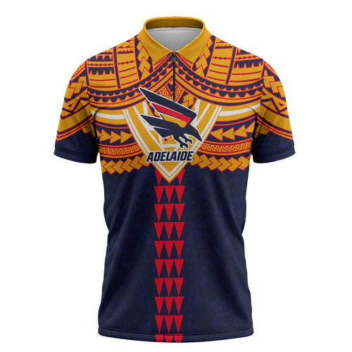 Personalized Adelaide Crows Zipper Polo Shirt Polynesian Tribal Pattern Heritage Football