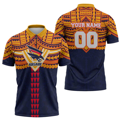 Personalized Adelaide Crows Zipper Polo Shirt Polynesian Tribal Pattern Heritage Football