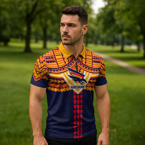 Personalized Adelaide Crows Zipper Polo Shirt Polynesian Tribal Pattern Heritage Football