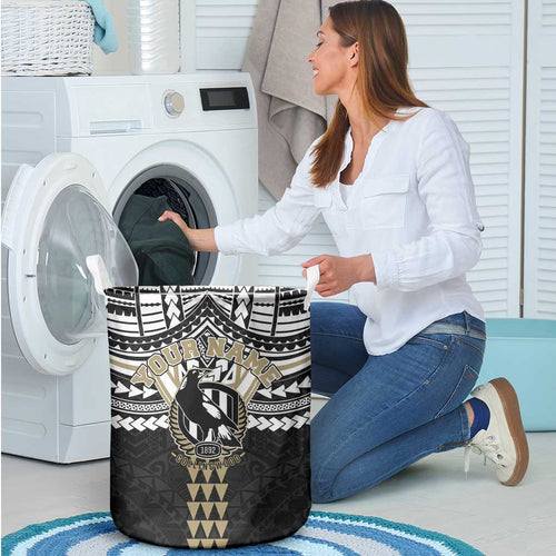 Personalized Collingwood Magpies Laundry Basket Polynesian Tribal Pattern Heritage Football