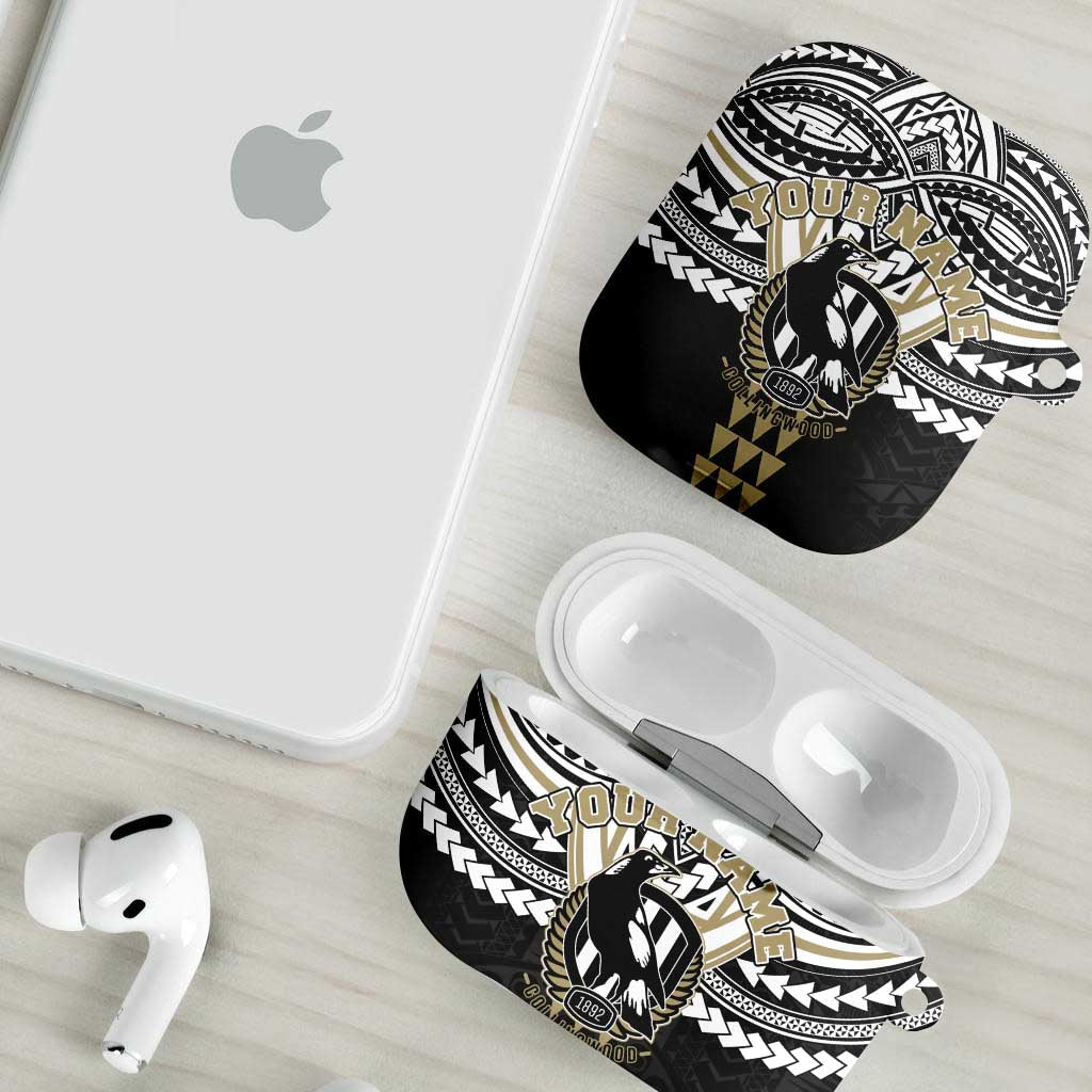 Personalized Collingwood Magpies AirPods Case Polynesian Tribal Pattern Heritage Football