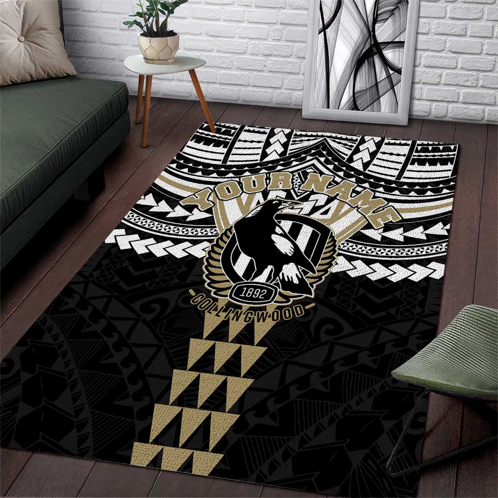 Personalized Collingwood Magpies Area Rug Polynesian Tribal Pattern Heritage Football