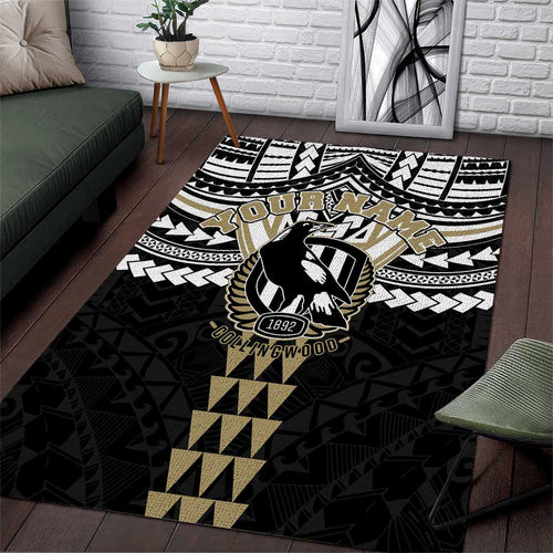 Personalized Collingwood Magpies Area Rug Polynesian Tribal Pattern Heritage Football