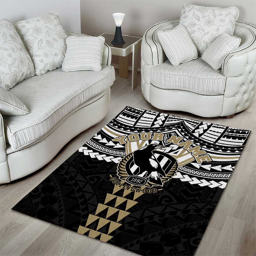 Personalized Collingwood Magpies Area Rug Polynesian Tribal Pattern Heritage Football