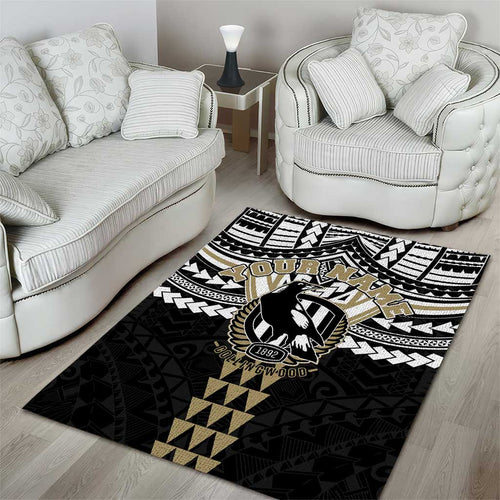 Personalized Collingwood Magpies Area Rug Polynesian Tribal Pattern Heritage Football