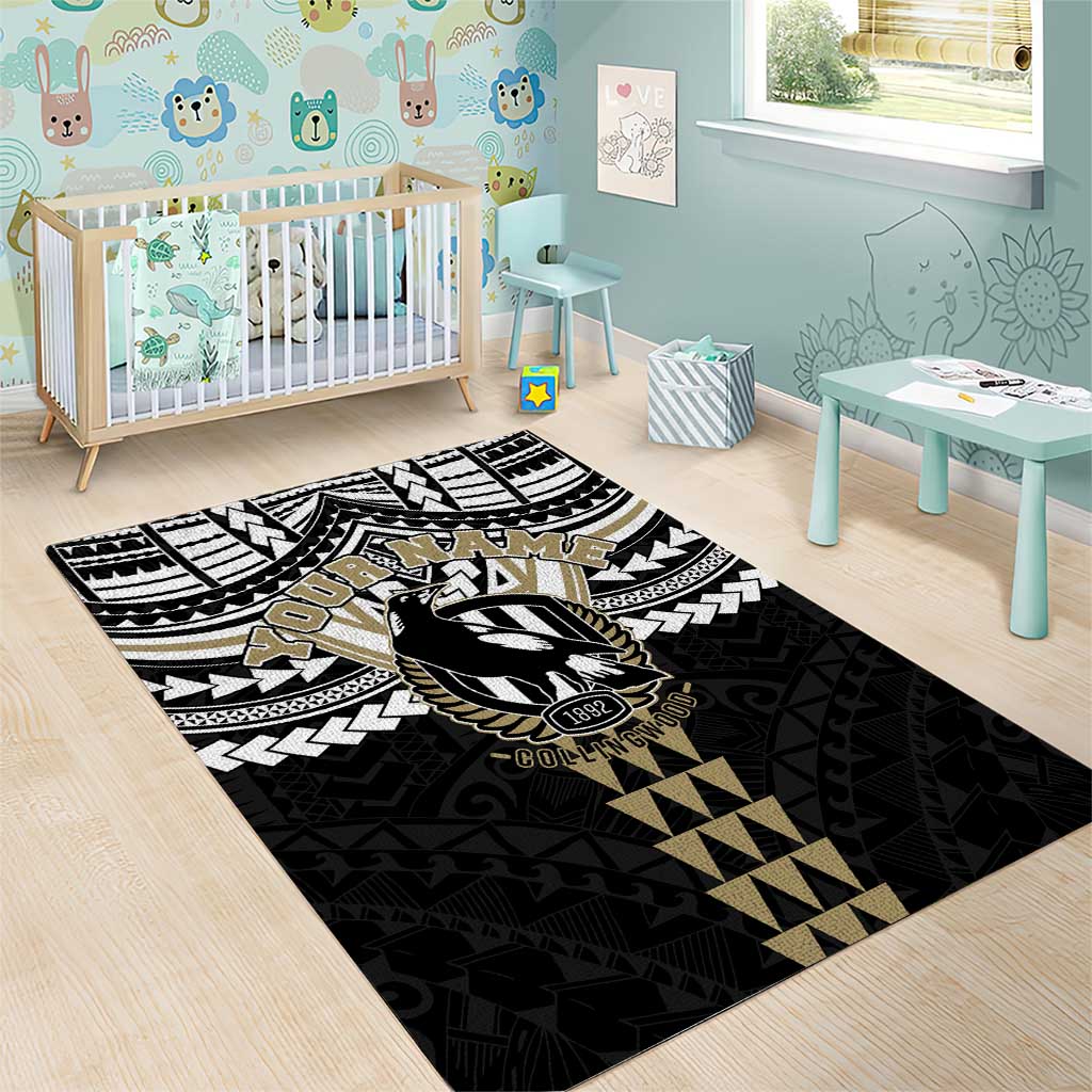 Personalized Collingwood Magpies Area Rug Polynesian Tribal Pattern Heritage Football