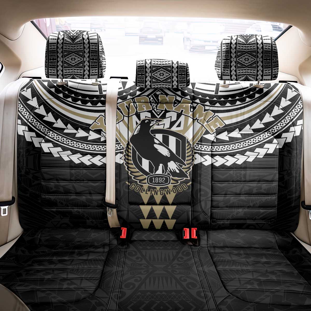 Personalized Collingwood Magpies Back Car Seat Cover Polynesian Tribal Pattern Heritage Football