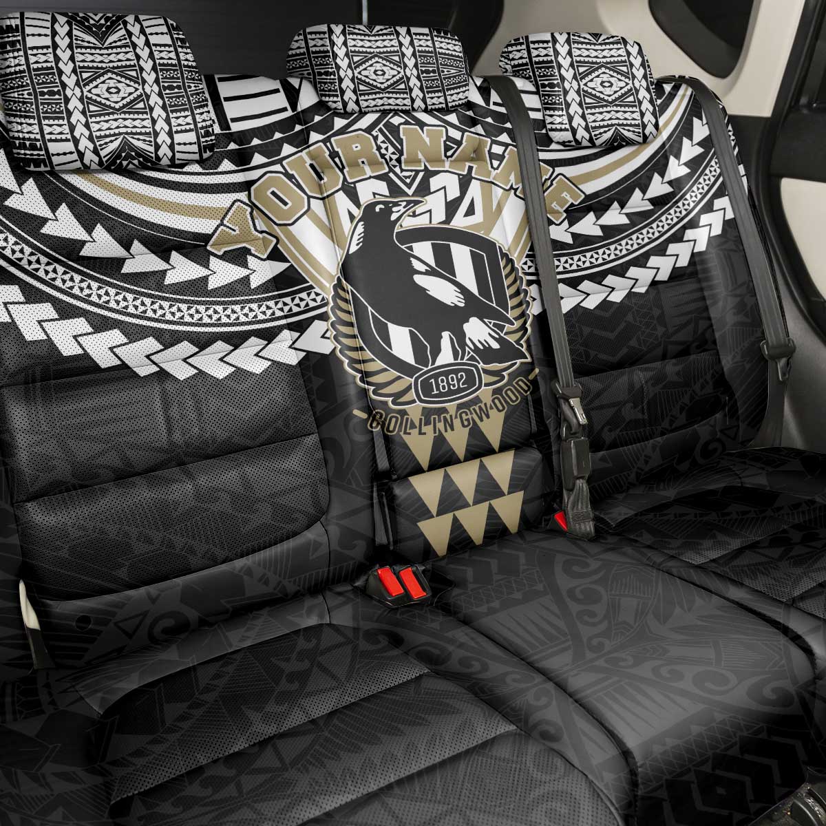 Personalized Collingwood Magpies Back Car Seat Cover Polynesian Tribal Pattern Heritage Football