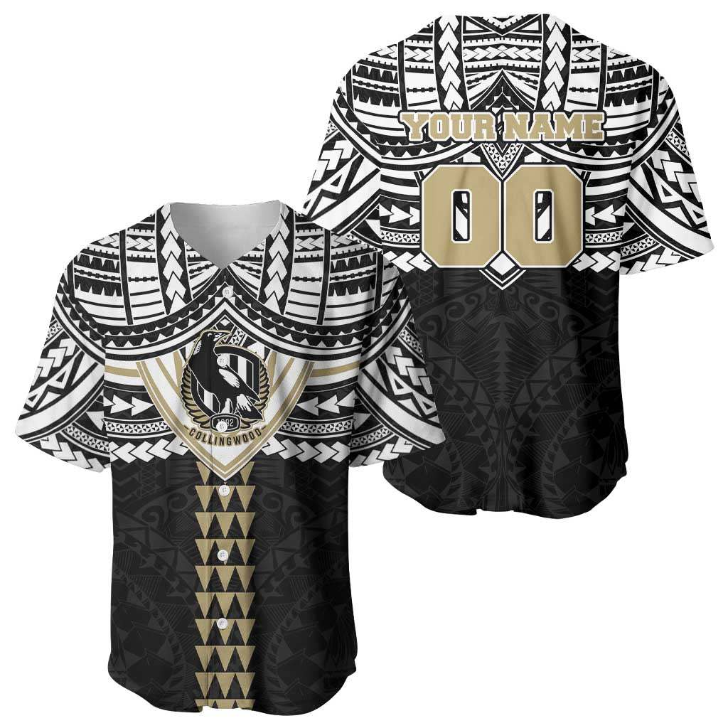 Personalized Collingwood Magpies Baseball Jersey Polynesian Tribal Pattern Heritage Football
