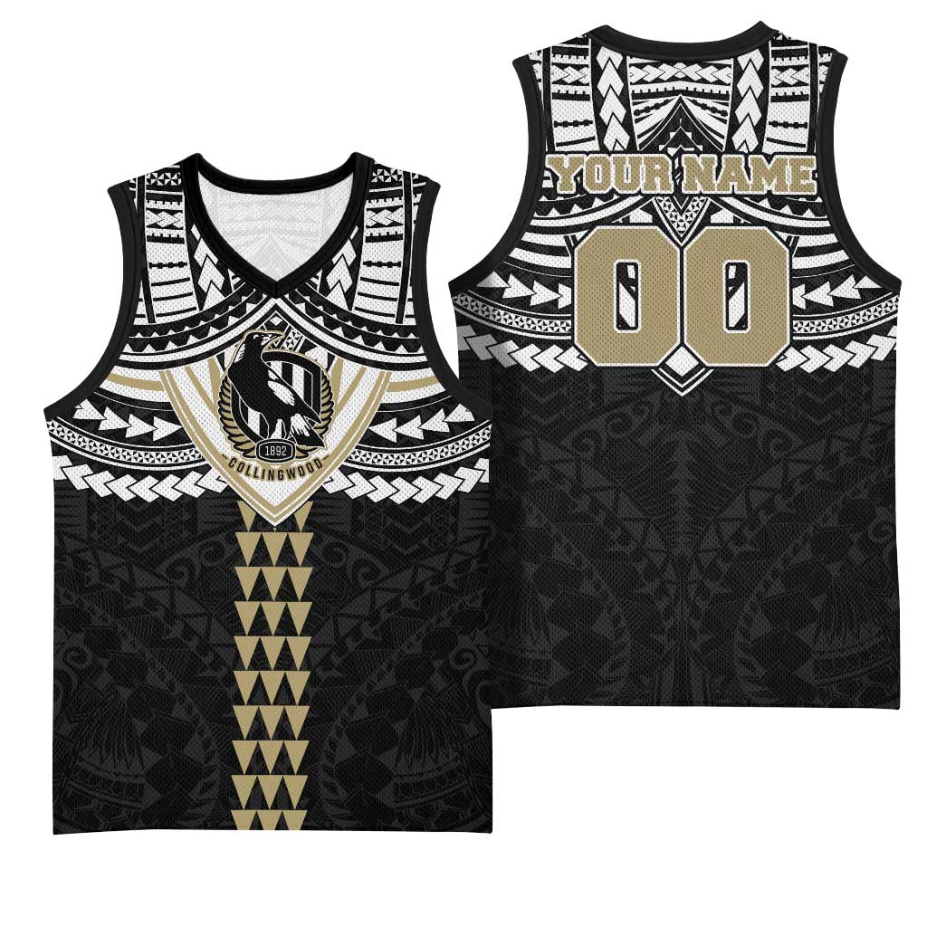 Personalized Collingwood Magpies Basketball Jersey Polynesian Tribal Pattern Heritage Football