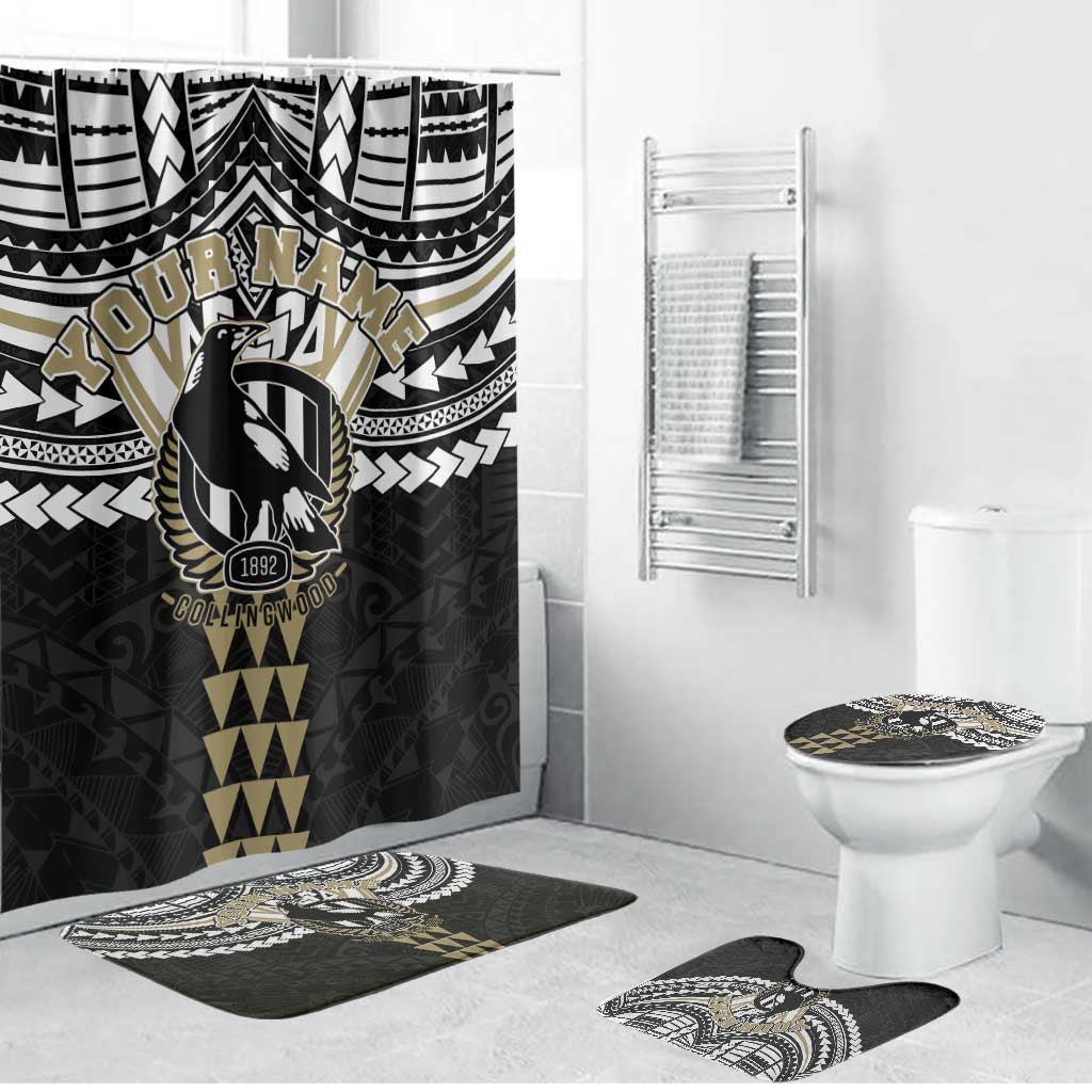 Personalized Collingwood Magpies Bathroom Set Polynesian Tribal Pattern Heritage Football