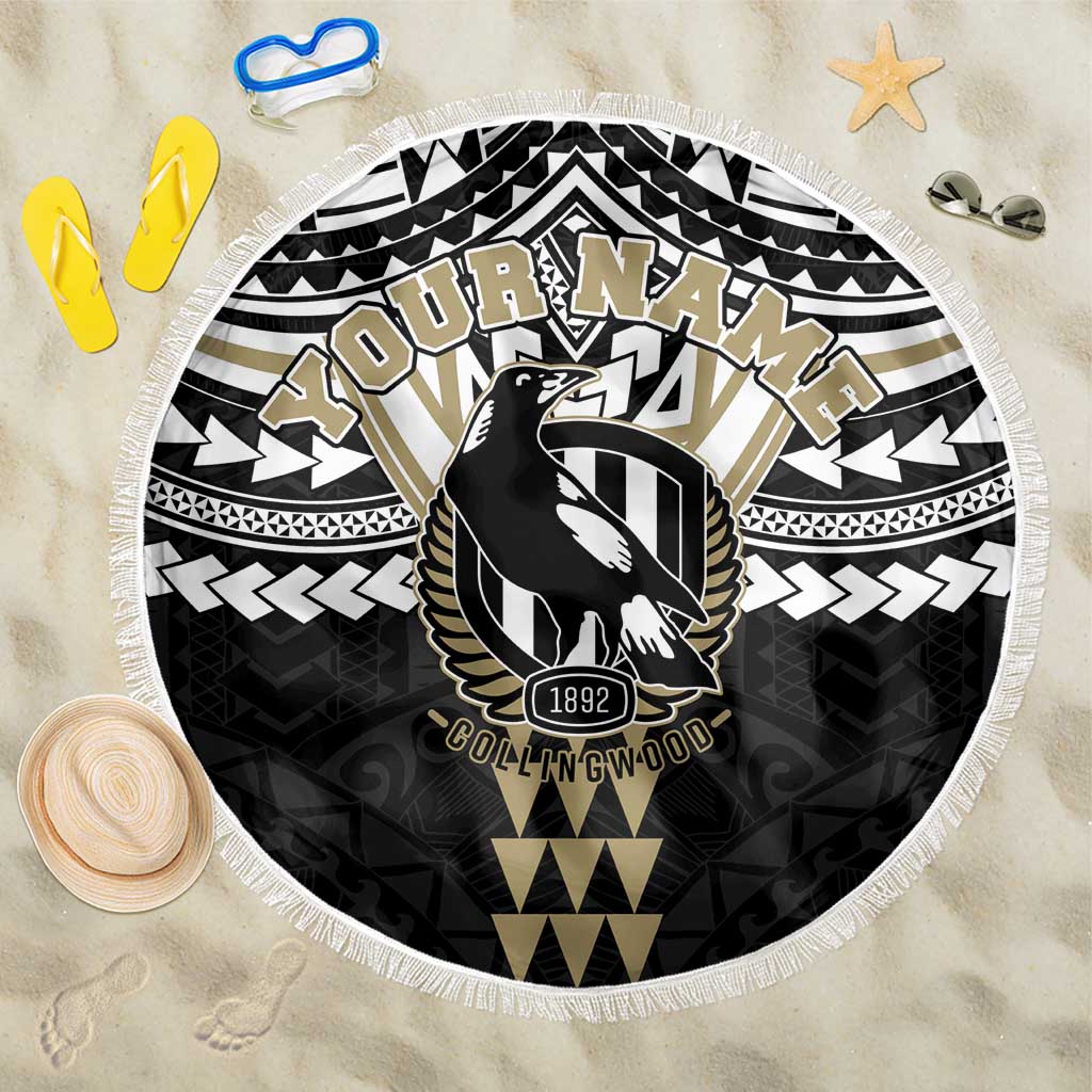 Personalized Collingwood Magpies Beach Blanket Polynesian Tribal Pattern Heritage Football