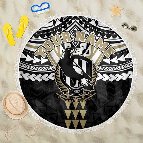 Personalized Collingwood Magpies Beach Blanket Polynesian Tribal Pattern Heritage Football