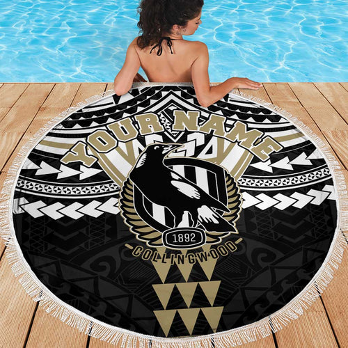 Personalized Collingwood Magpies Beach Blanket Polynesian Tribal Pattern Heritage Football