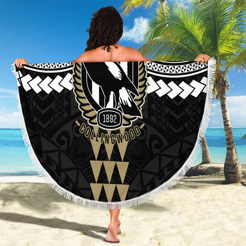 Personalized Collingwood Magpies Beach Blanket Polynesian Tribal Pattern Heritage Football