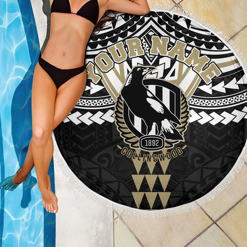 Personalized Collingwood Magpies Beach Blanket Polynesian Tribal Pattern Heritage Football