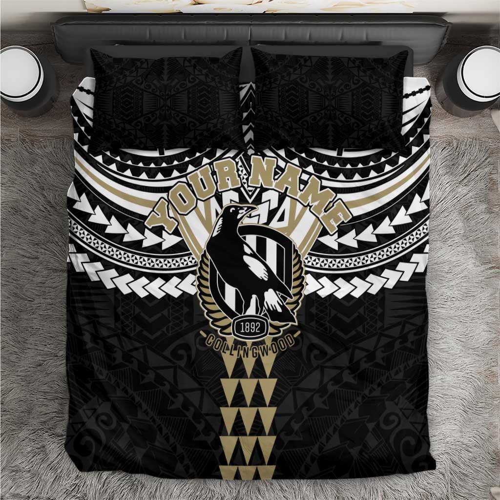 Personalized Collingwood Magpies Bedding Set Polynesian Tribal Pattern Heritage Football