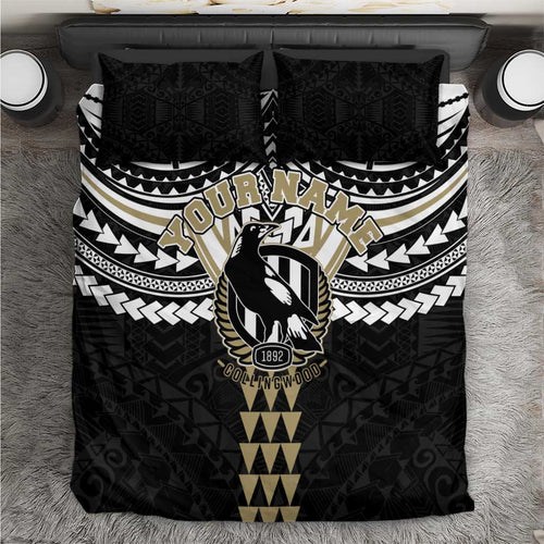 Personalized Collingwood Magpies Bedding Set Polynesian Tribal Pattern Heritage Football