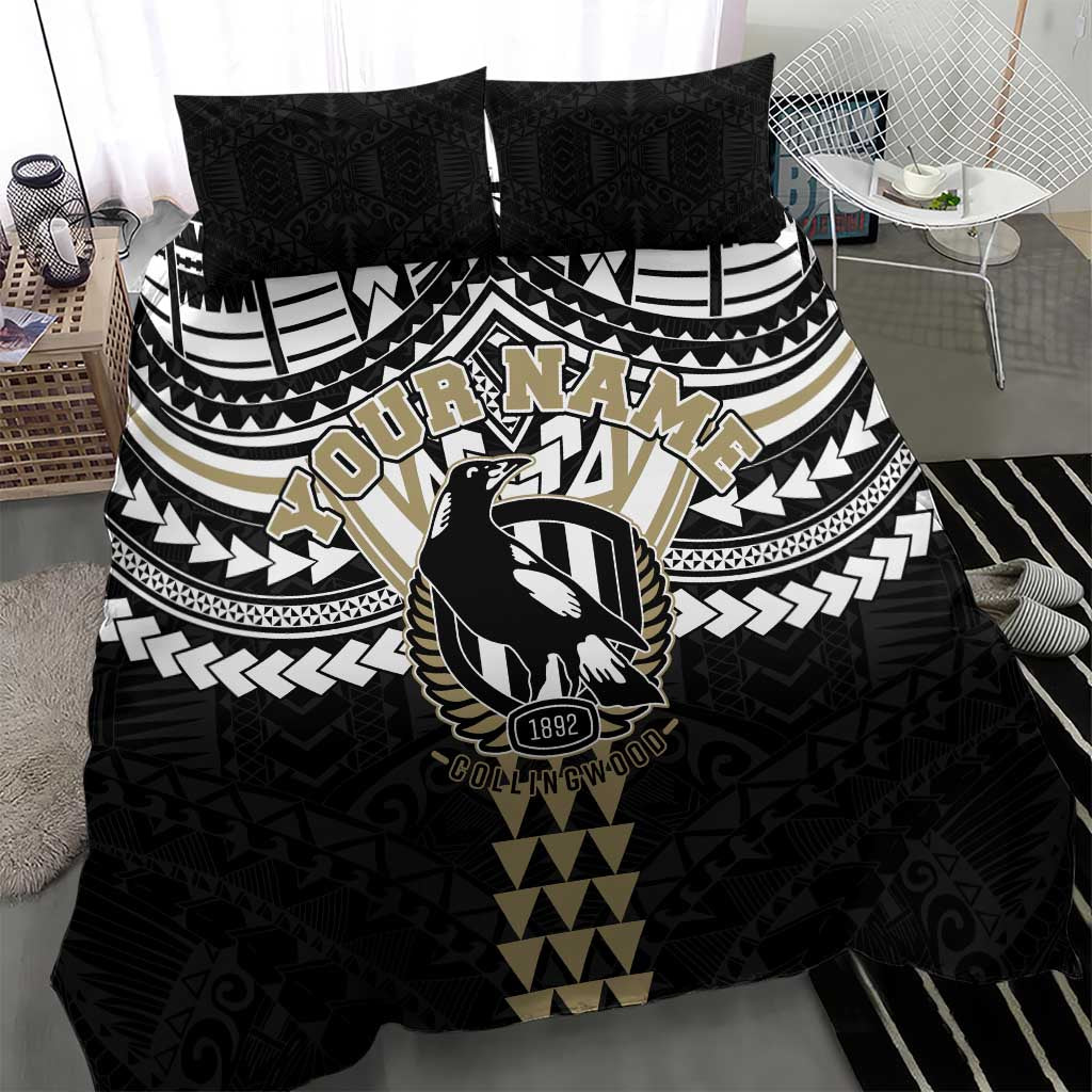 Personalized Collingwood Magpies Bedding Set Polynesian Tribal Pattern Heritage Football