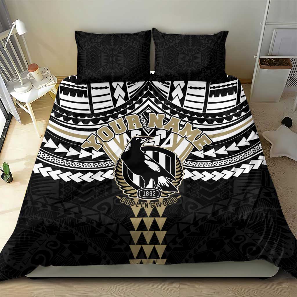 Personalized Collingwood Magpies Bedding Set Polynesian Tribal Pattern Heritage Football