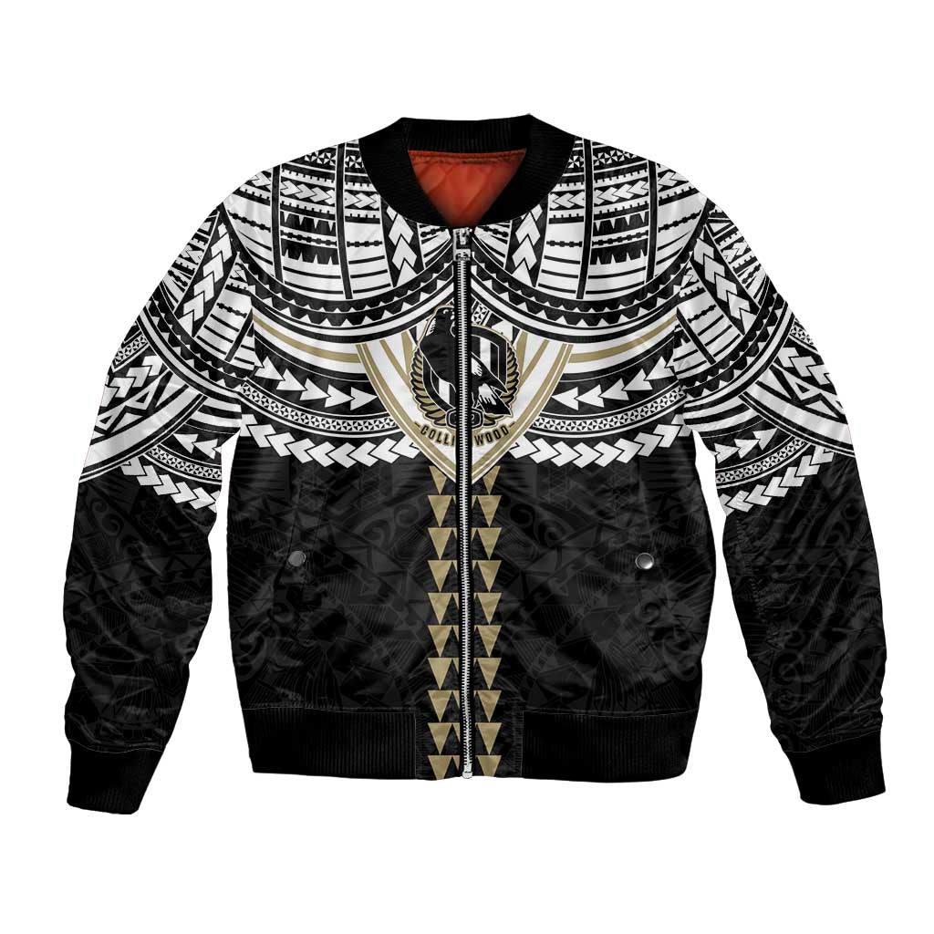 Personalized Collingwood Magpies Bomber Jacket Polynesian Tribal Pattern Heritage Football