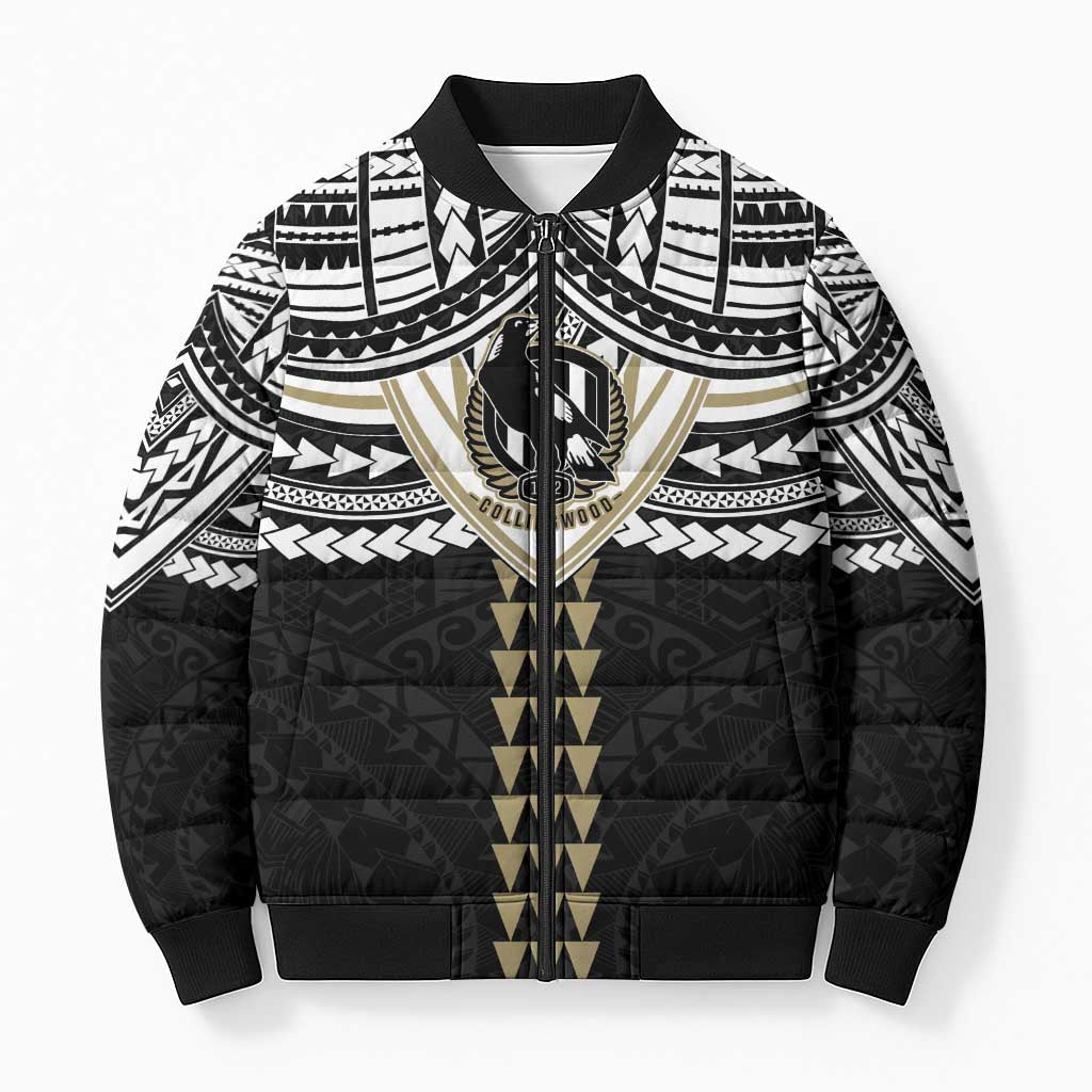 Personalized Collingwood Magpies Bomber Puffer Jacket Polynesian Tribal Pattern Heritage Football