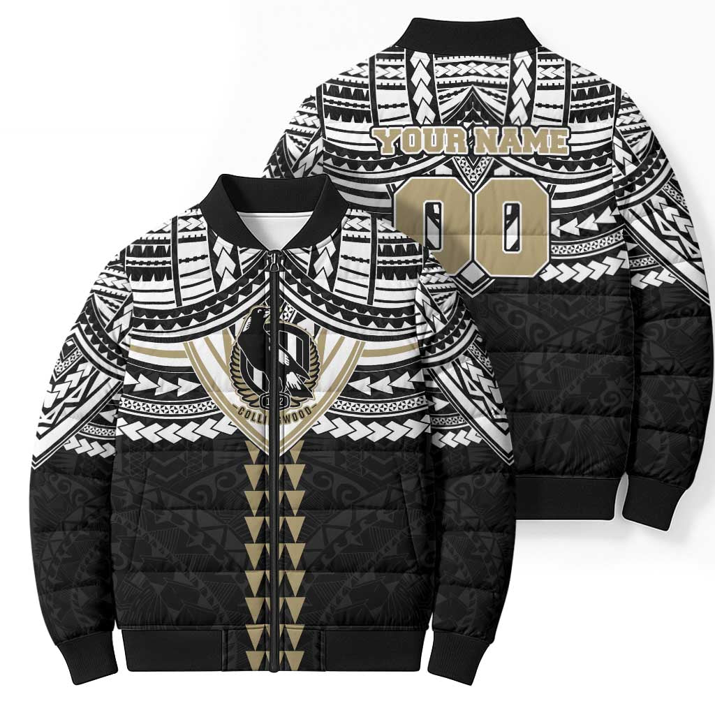 Personalized Collingwood Magpies Bomber Puffer Jacket Polynesian Tribal Pattern Heritage Football