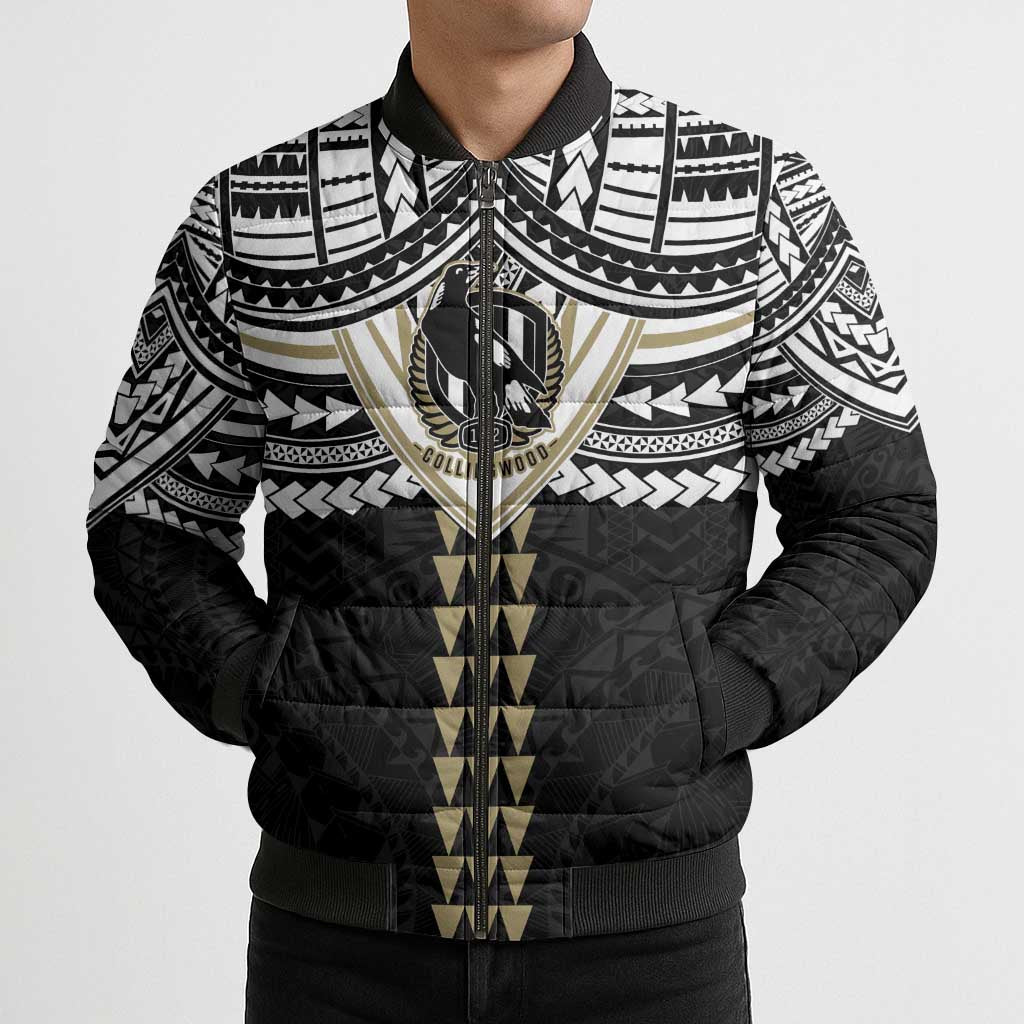 Personalized Collingwood Magpies Bomber Puffer Jacket Polynesian Tribal Pattern Heritage Football