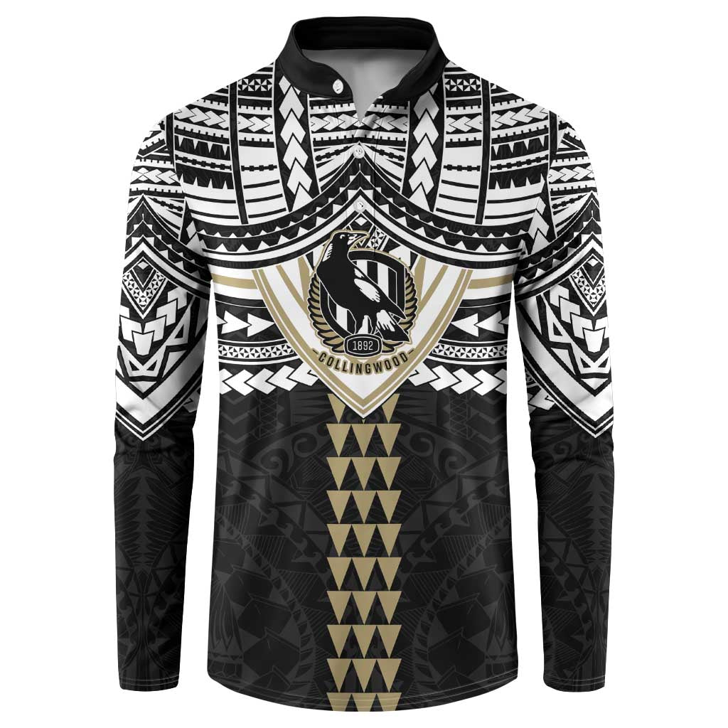 Personalized Collingwood Magpies Button Sweatshirt Polynesian Tribal Pattern Heritage Football