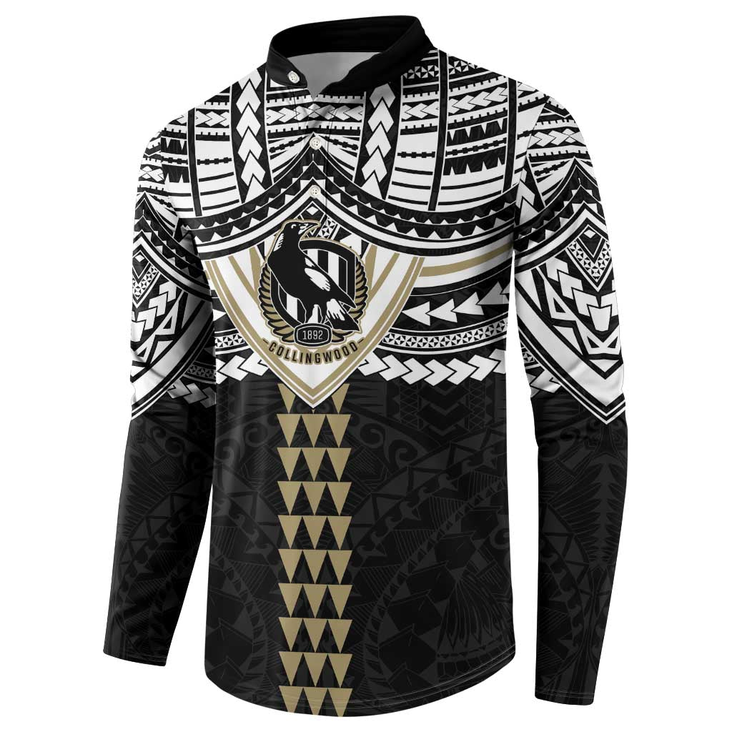 Personalized Collingwood Magpies Button Sweatshirt Polynesian Tribal Pattern Heritage Football