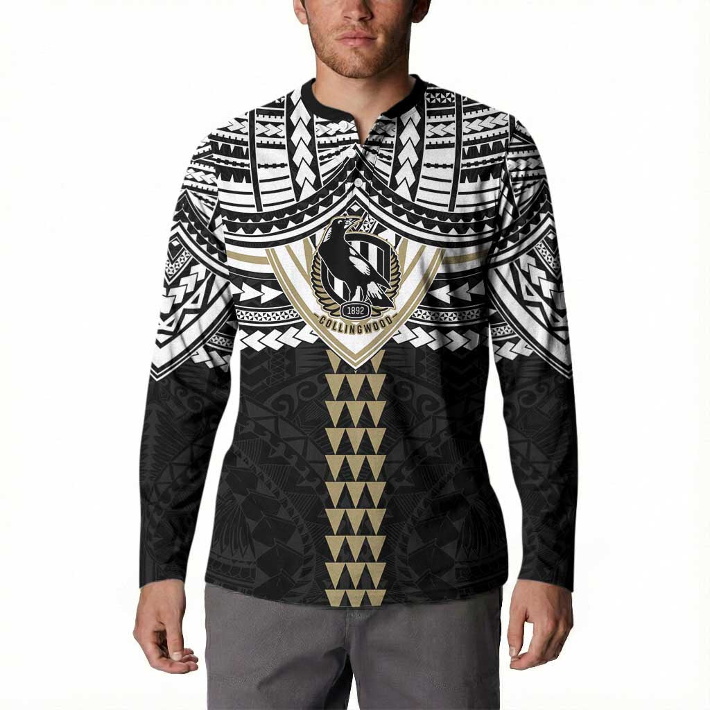 Personalized Collingwood Magpies Button Sweatshirt Polynesian Tribal Pattern Heritage Football