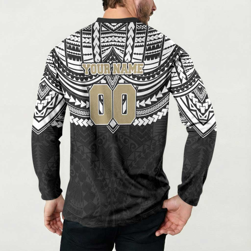Personalized Collingwood Magpies Button Sweatshirt Polynesian Tribal Pattern Heritage Football