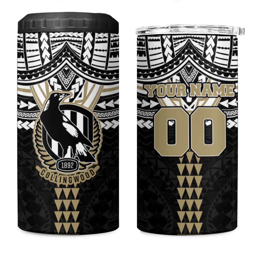 Personalized Collingwood Magpies 4 in 1 Can Cooler Tumbler Polynesian Tribal Pattern Heritage Football