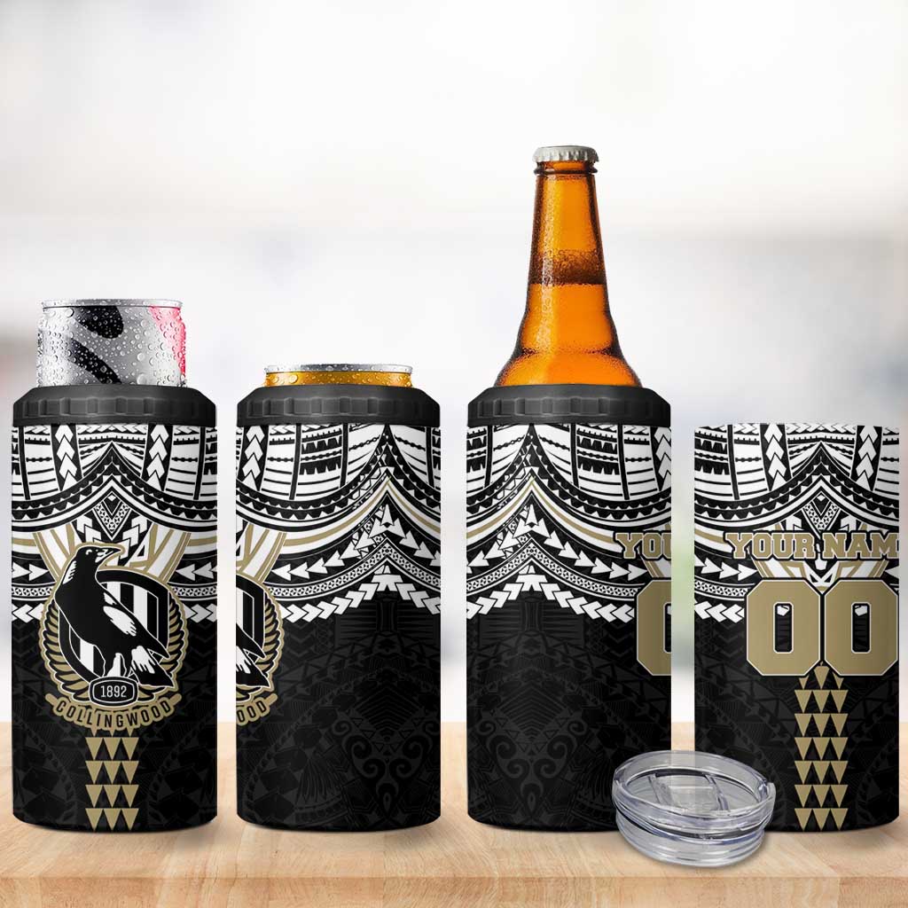 Personalized Collingwood Magpies 4 in 1 Can Cooler Tumbler Polynesian Tribal Pattern Heritage Football