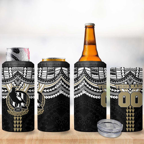 Personalized Collingwood Magpies 4 in 1 Can Cooler Tumbler Polynesian Tribal Pattern Heritage Football