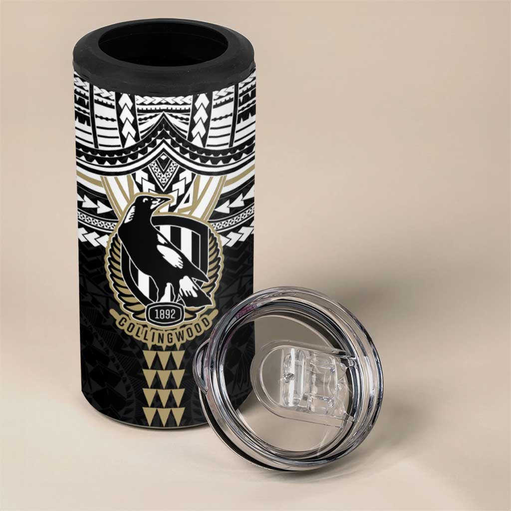 Personalized Collingwood Magpies 4 in 1 Can Cooler Tumbler Polynesian Tribal Pattern Heritage Football