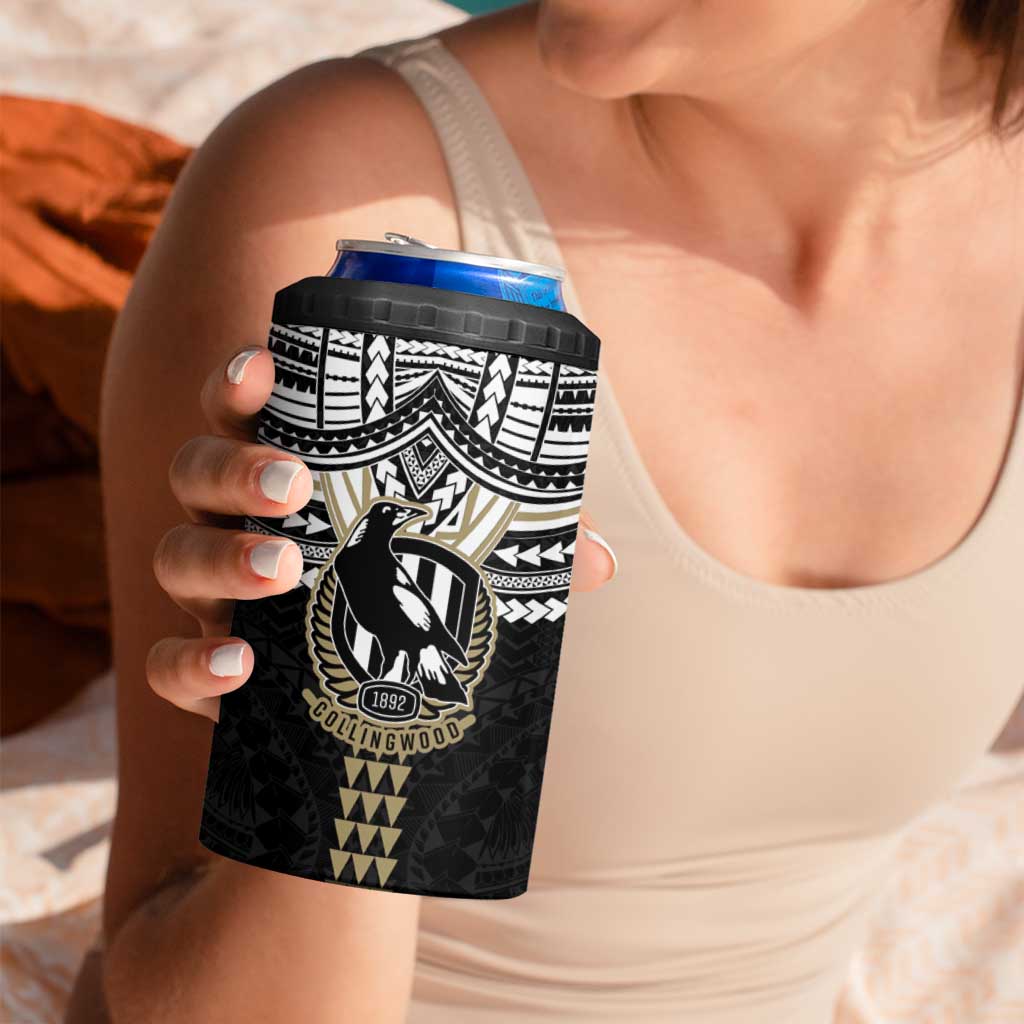 Personalized Collingwood Magpies 4 in 1 Can Cooler Tumbler Polynesian Tribal Pattern Heritage Football