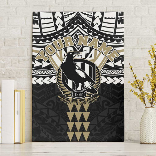 Personalized Collingwood Magpies Canvas Wall Art Polynesian Tribal Pattern Heritage Football