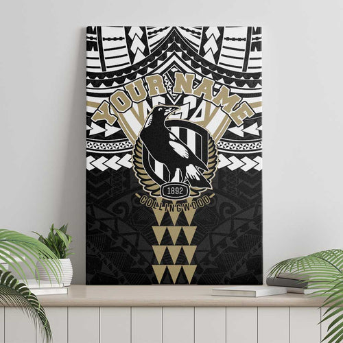 Personalized Collingwood Magpies Canvas Wall Art Polynesian Tribal Pattern Heritage Football
