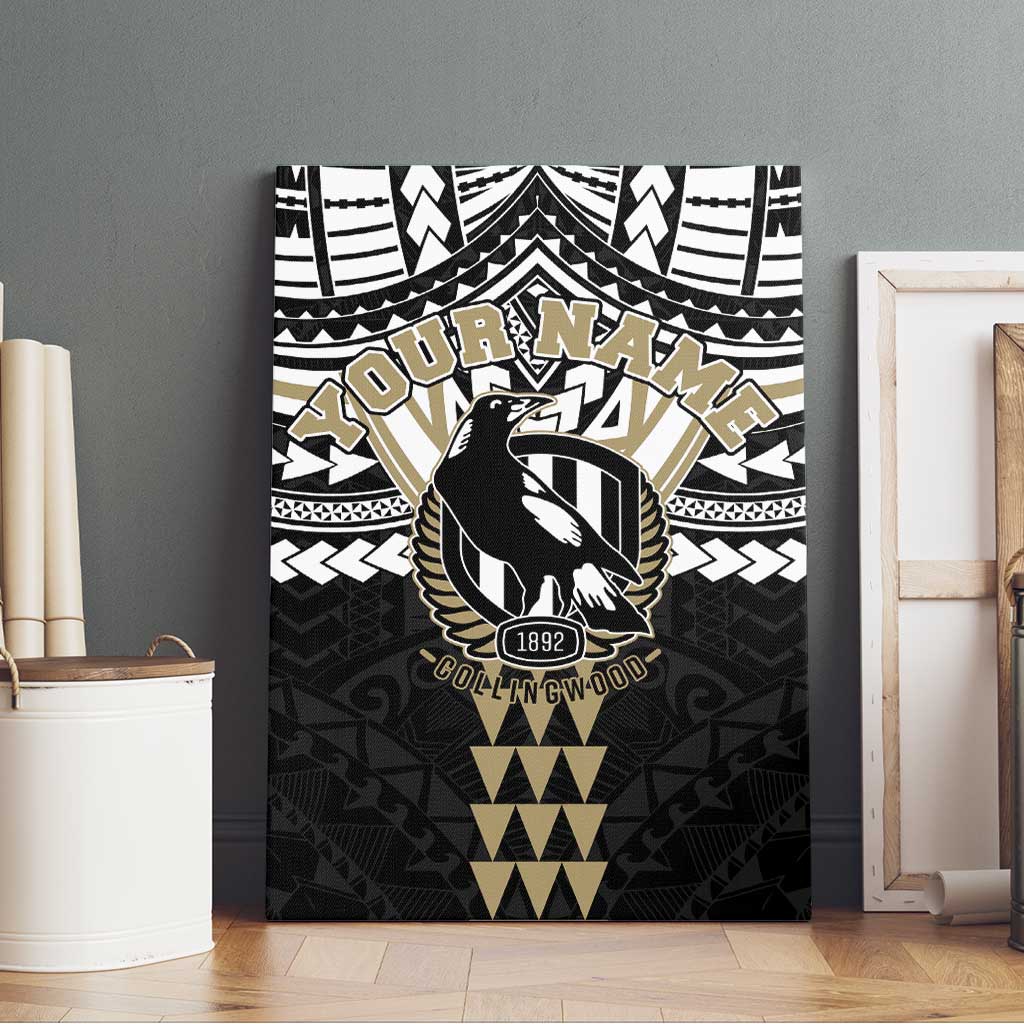 Personalized Collingwood Magpies Canvas Wall Art Polynesian Tribal Pattern Heritage Football