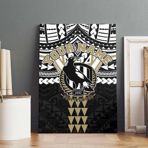 Personalized Collingwood Magpies Canvas Wall Art Polynesian Tribal Pattern Heritage Football