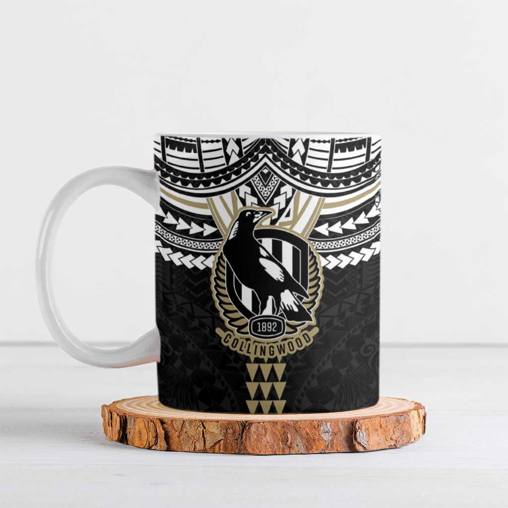 Personalized Collingwood Magpies Ceramic Mug Polynesian Tribal Pattern Heritage Football