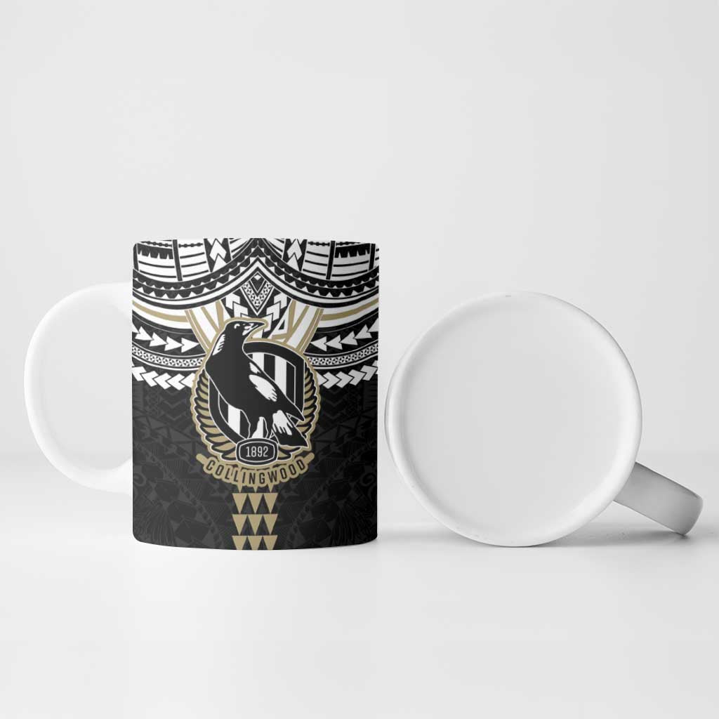 Personalized Collingwood Magpies Ceramic Mug Polynesian Tribal Pattern Heritage Football