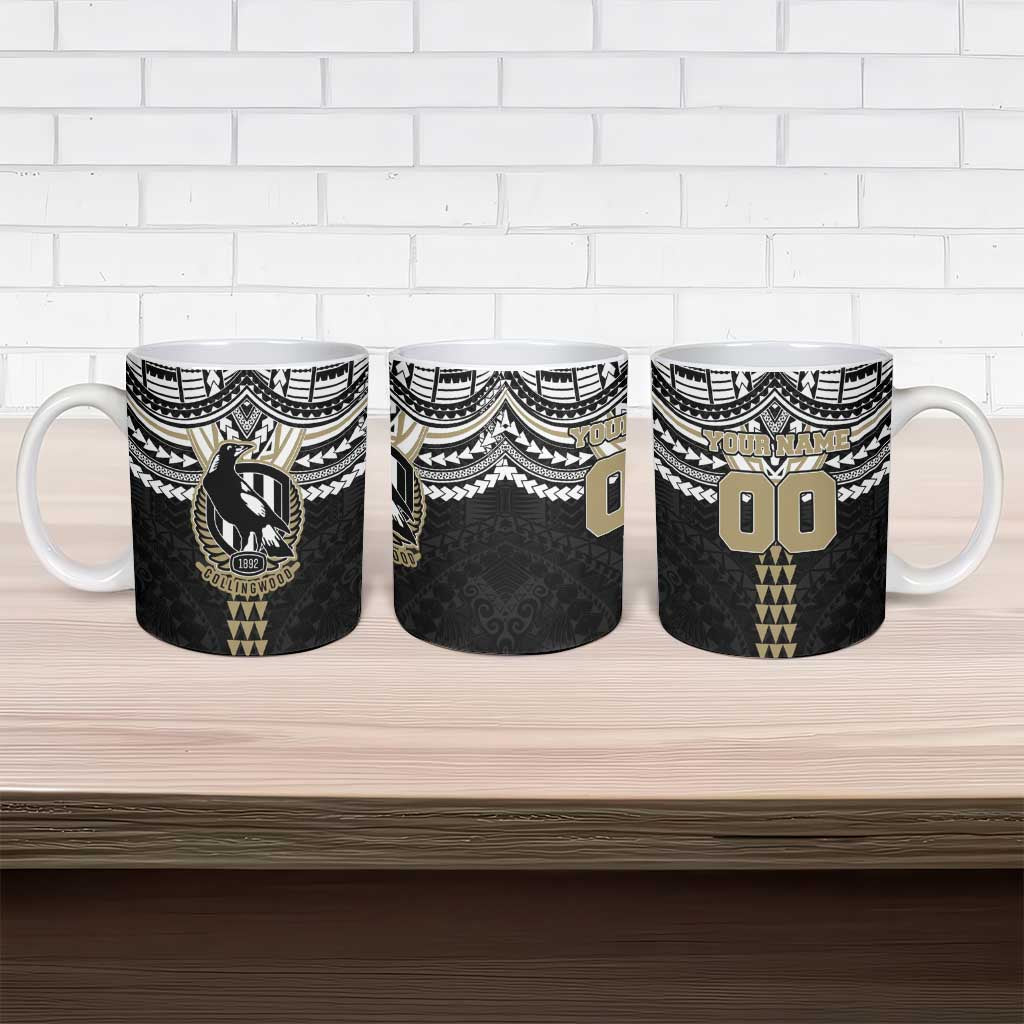 Personalized Collingwood Magpies Ceramic Mug Polynesian Tribal Pattern Heritage Football