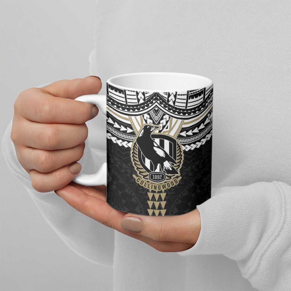 Personalized Collingwood Magpies Ceramic Mug Polynesian Tribal Pattern Heritage Football