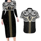 Personalized Collingwood Magpies Couples Matching Long Sleeve Bodycon Dress and Hawaiian Shirt Polynesian Tribal Pattern Heritage Football