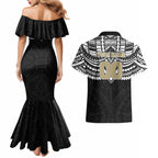 Personalized Collingwood Magpies Couples Matching Mermaid Dress and Hawaiian Shirt Polynesian Tribal Pattern Heritage Football