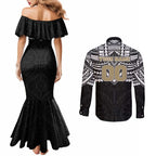 Personalized Collingwood Magpies Couples Matching Mermaid Dress and Long Sleeve Button Shirt Polynesian Tribal Pattern Heritage Football